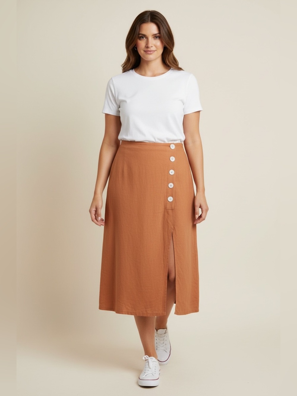Marc NY Buttons Front Linen Blend Pecan Maxi Skirt Size XL NWT